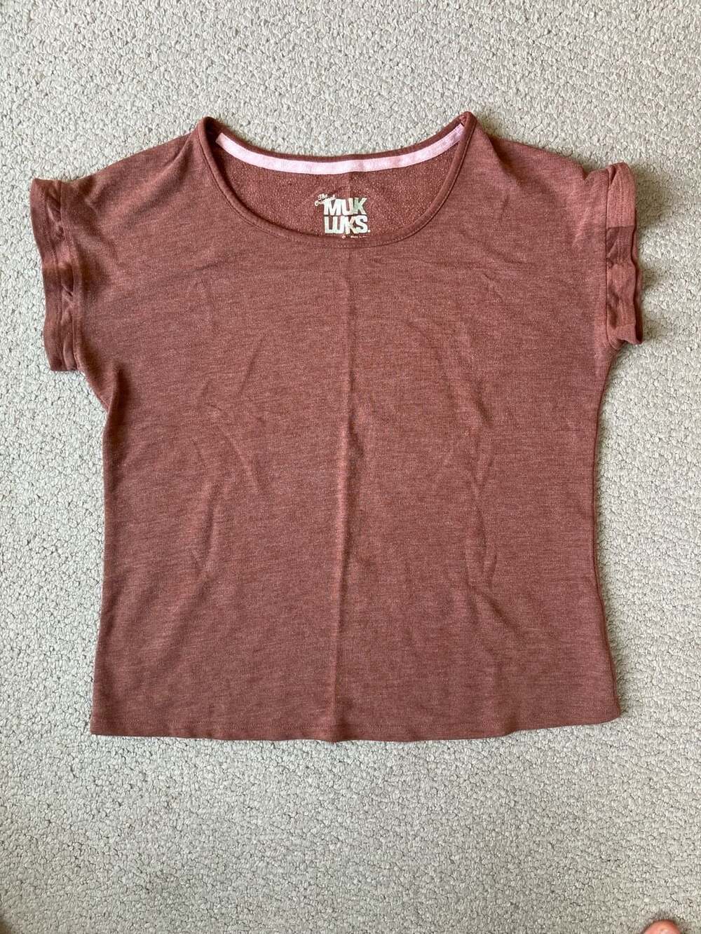 The Original Muk Luks Ruffled Sleeve Tee, Size S, Dusty Rose